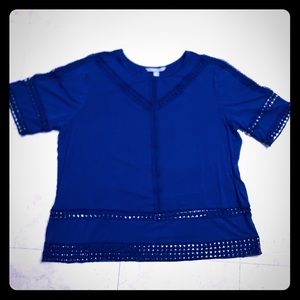 Blue Blouse w/ Square Lace Detail
